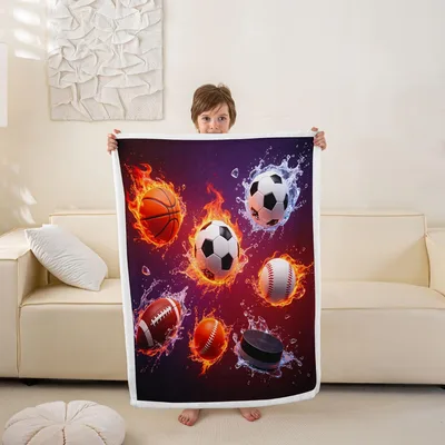 Flaming Sports Balls Blanket: Fire and Water Ball Design