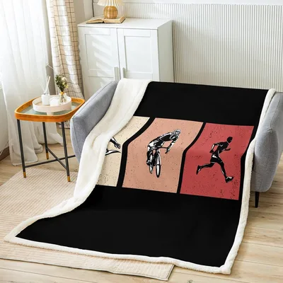Swimming Cycling Running Silhouettes Blanket for Triathlon Lovers