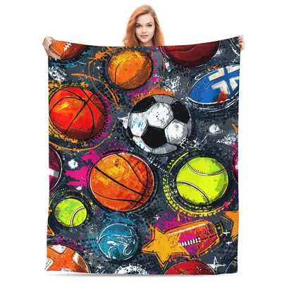 Colorful Sports Balls Pattern Blanket: Graffiti Style Athlete Gift