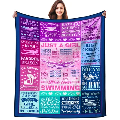 Swimming Word Art Pattern Blanket