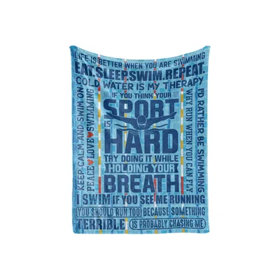 Swimming Quotes Typography Blanket featuring Eat Sleep Swim Repeat