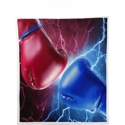 Red and Blue Boxing Blanket: Lightning Gloves Design