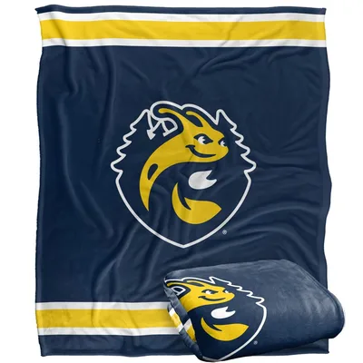 Team Mascot Crest Stripes Blanket: Navy and Gold Shield Design