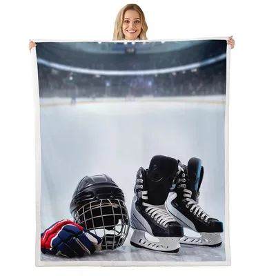 Ice Hockey Gear on Rink Blanket: Skates and Helmet Design