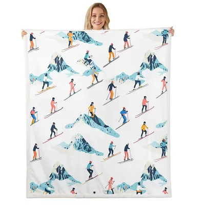 Skiers and Snowboarders Pattern Blanket: Mountain Slope Design