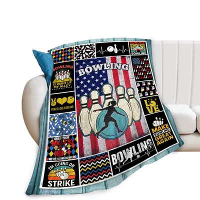 Bowling Pins American Flag Blanket for Retro Sports Lovers