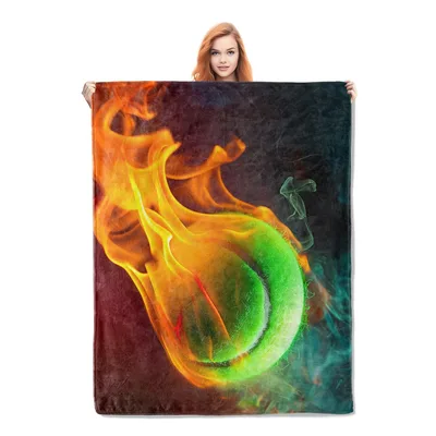 Flaming Tennis Ball Blanket: A Fiery Sports Design for Enthusiasts