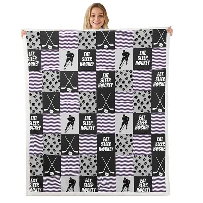 Eat Sleep Hockey Checkered Blanket for Passionate Players and Fans