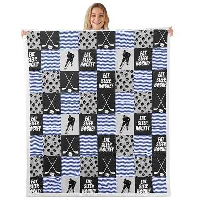 Eat Sleep Hockey Checkered Pattern Blanket for Fans