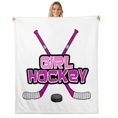 Girl Hockey Sticks Blanket: Pink Puck and Stick Design for Fans