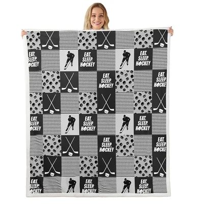 Eat Sleep Hockey Checkered Blanket for Players and Fans