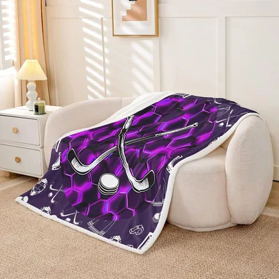 Purple Hockey Honeycomb Pattern Blanket with Glowing Geometric Design