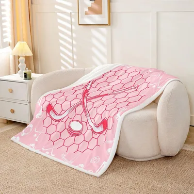 Pink Hockey Honeycomb Pattern Blanket featuring crossed sticks