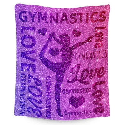 Gymnastics Love Silhouette Blanket Sparkling Purple Gymnast Design