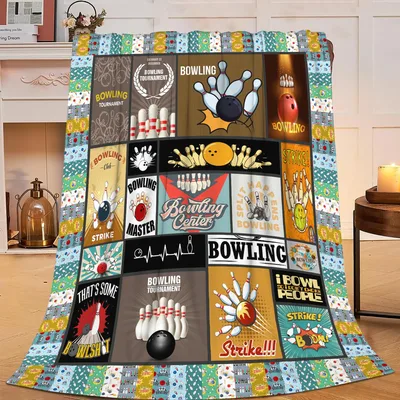 Bowling Pins and Strike Patchwork Blanket for Lane Lovers