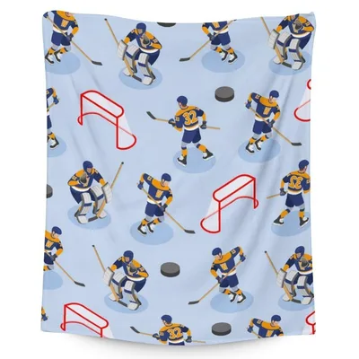 Ice Hockey Players Pattern Blanket: Skating Figures and Red Goals