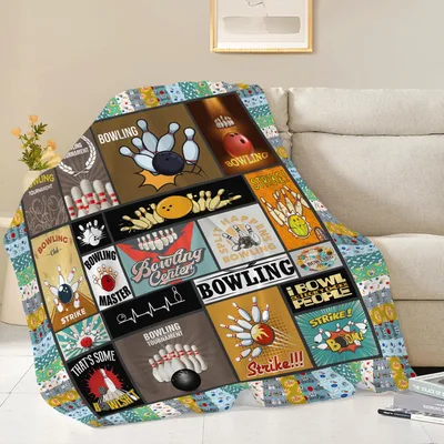 Bowling Words Pattern Blanket: A Retro Collage of Pins and Punchlines