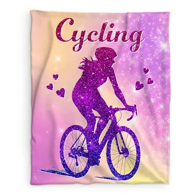 Cycling Girl Galaxy Silhouette Blanket for Glitter Lovers