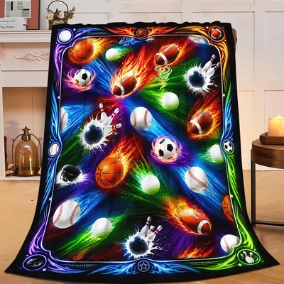 Flaming Sports Balls Pattern Blanket: A Cosmic Mix of Athletic Gear