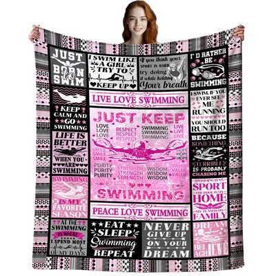 Swimming Motivation Words Pattern Blanket for Pool Lovers