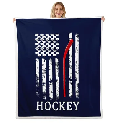 American Flag Ice Hockey Blanket: Puck and Stick Design for Fans