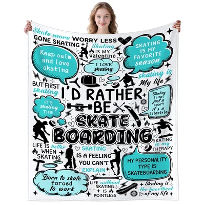 I'd Rather Be Skateboarding Blanket: A Collage of Phrases for Skaters