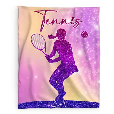 Glitter Tennis Player Silhouette Blanket Sparkles for Court Lovers