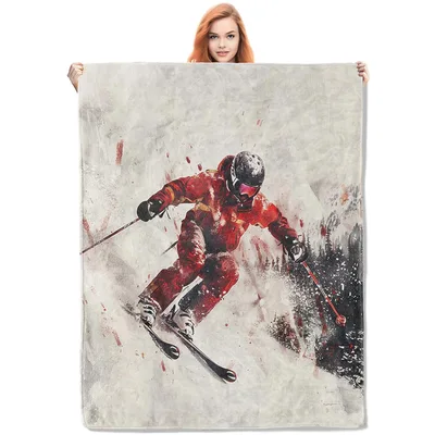 Skier in Snow Blanket: Dynamic Red Suit Art for Winter Lovers