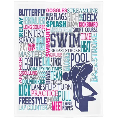 Swimming Terms Word Cloud Blanket: Typography for Poolside Fans