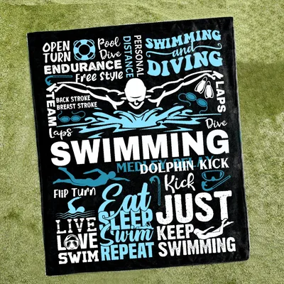 Swimming Word Art Design Blanket for Pool Lovers and Swimmers