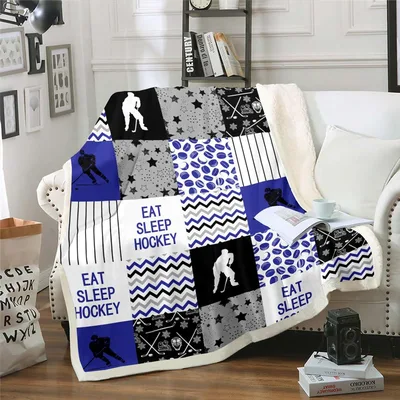 Eat Sleep Hockey Patchwork Blanket for Players and Fans