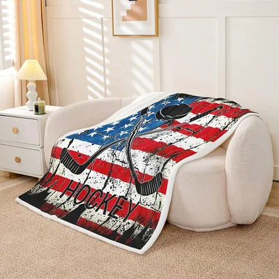 Ice Hockey American Flag Design Blanket for Team Fans