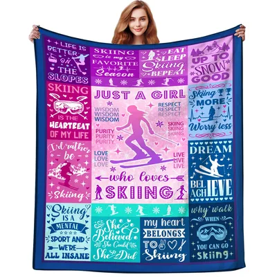 Skiing Words Pattern Design Blanket for Enthusiasts