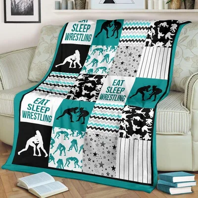 Eat Sleep Wrestling Patchwork Blanket for Athletes Who Live the Grind