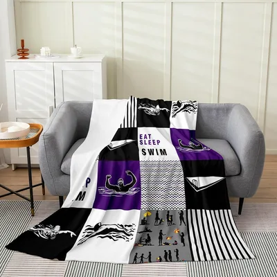 Eat Sleep Swim Pattern Blanket featuring swimmer silhouettes