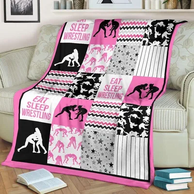 Eat Sleep Wrestling Pink Blanket: Patchwork Design for Fans