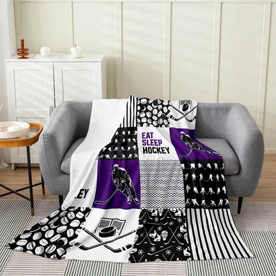 Eat Sleep Hockey Patchwork Blanket for Young Athletes and Fans