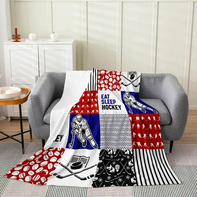 Eat Sleep Hockey Patchwork Blanket for Fans of the Game