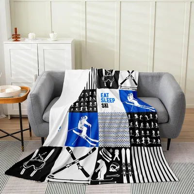 Eat Sleep Ski Pattern Blanket: Cozy Winter Sports Design for Skiers