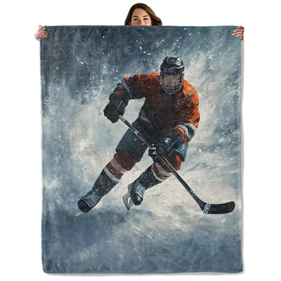 Ice Hockey Player in Action Blanket: Dynamic Skater Design