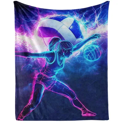 Neon Volleyball Player Spike Blanket: Electric Art for Athletes