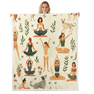 Girls Practicing Yoga Pattern Blanket for Relaxation and Wellness