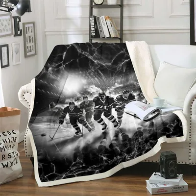 Hockey Players on Ice Blanket: Black and White Action Design for Fans