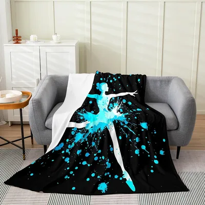 Gymnast Silhouette Cyan Splatter Blanket for Athletes and Fans