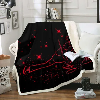 Curling Stones on Ice Blanket: Red Figure and Sparkles Design