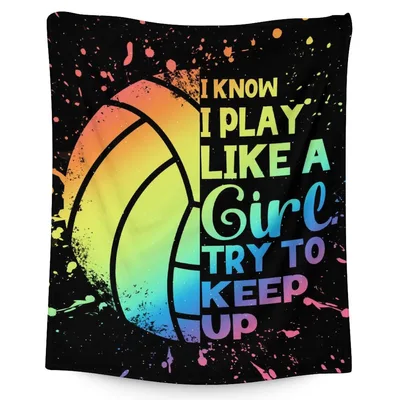 I Know I Play Like a Girl Blanket with Rainbow Volleyball Design