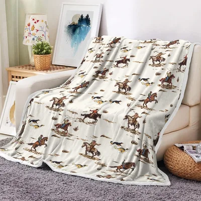 Vintage Cowboy Blanket: Western Horse and Herding Dog Pattern