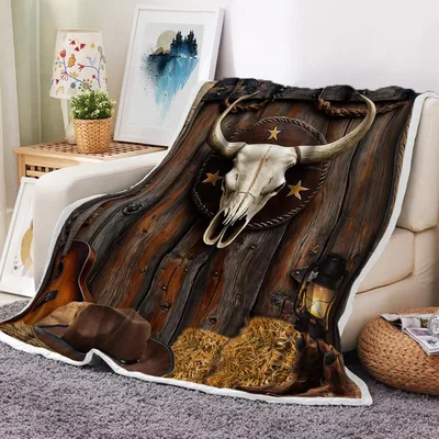Cow Skull Western Blanket: Rustic Cowboy Art for Your Home