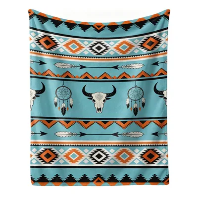Southwest Bull Skull Pattern Blanket: Western Art with Dreamcatchers
