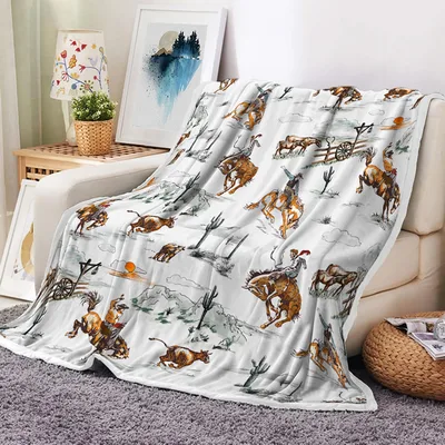 Cowboy Horse Desert Blanket: Wild West Equestrian Art